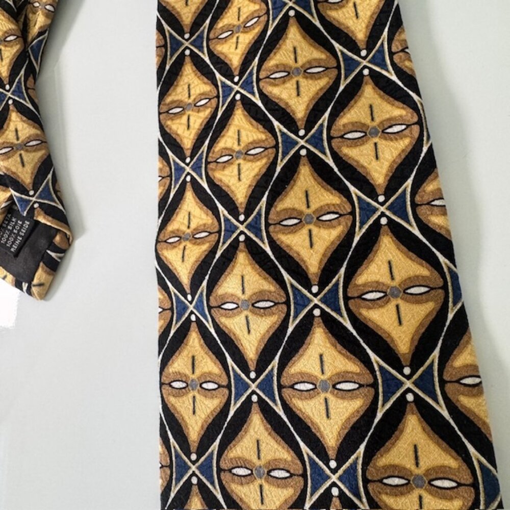 PAVIA Men's 100% Silk Tie Made in Italy Geometric Pattern Gold Black Blue